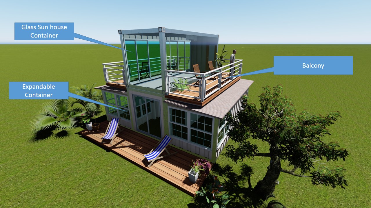 expandable container house with Glass sun room